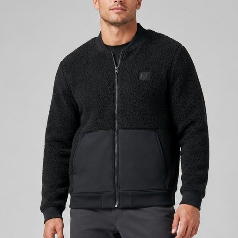 Under Armour Sherpa Bomber Jacket Mens Small Black Full Zip Fleece NWT 1366717